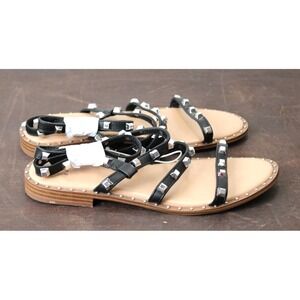 A New Day Black Studded Gladiator Sandals Womens Size 7 Flat Lace Up Stud Detail